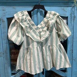 Entro Striped Green and White Women's Top